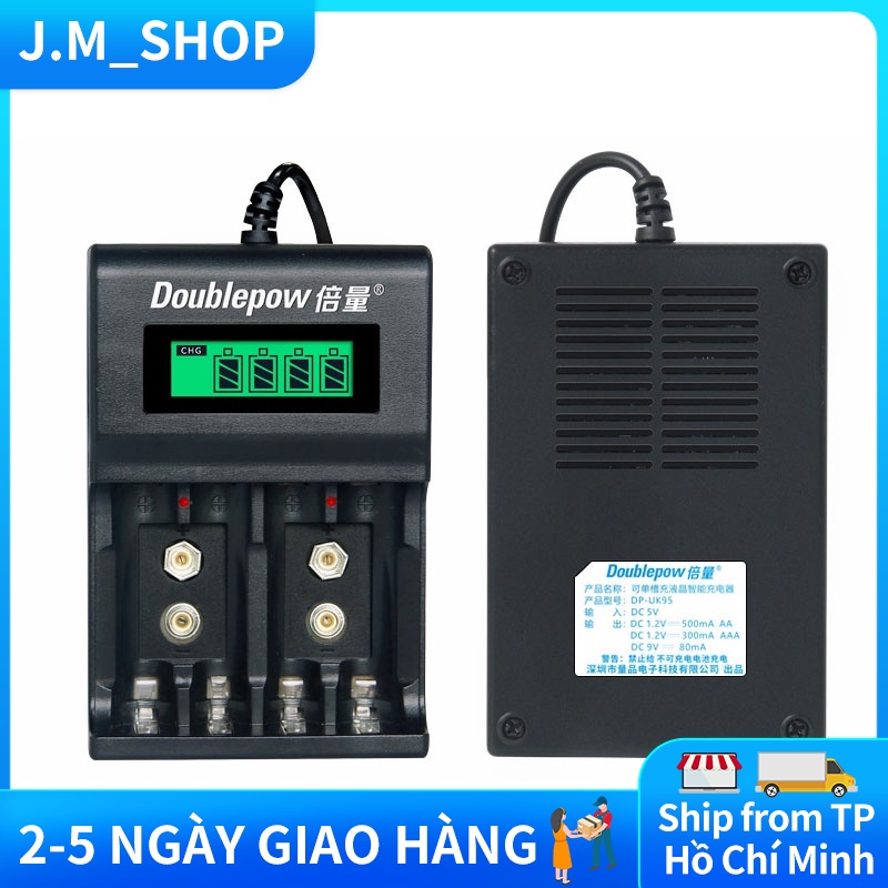 HOT SALE Bộ Sạc Pin AA / AAA / Pin 5V Tự Ngắt Đa Năng Doublepow Cao Cấp UK95 Có Đèn Báo Pin Đầy