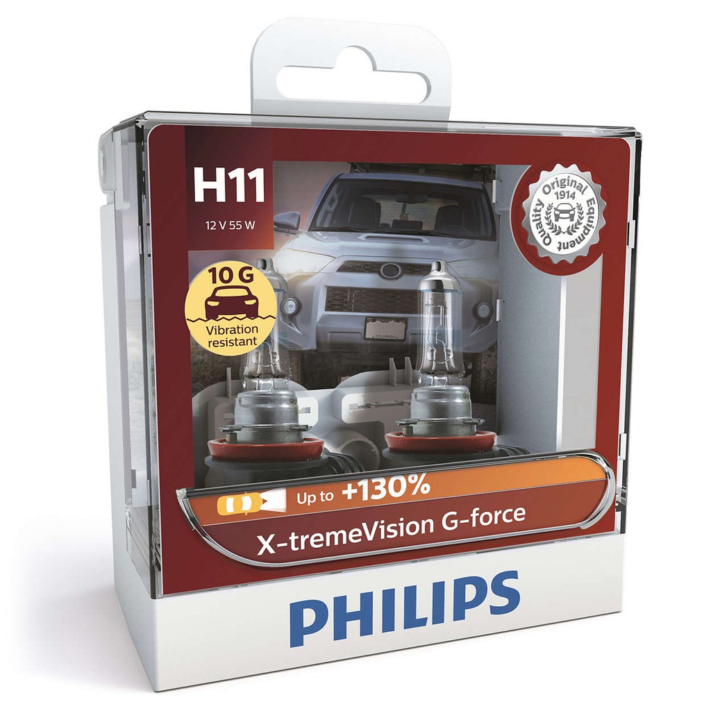 Đèn Philips X-treme Vision G-force 3500K, Tăng sáng 130% Chân H4 - H7 - H11 - HB3 - HB4 Bộ 2 bóng
