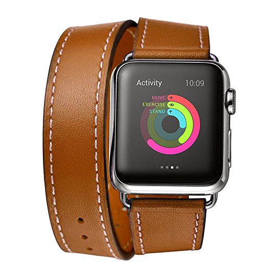 Dây đeo thay thế 2 lớp chất liệu da cho đồng hồ thông minh Apple Watch Series 1 2 3 4 5 6 SE 7 38mm 40mm 42mm 44mm 41mm 45mm