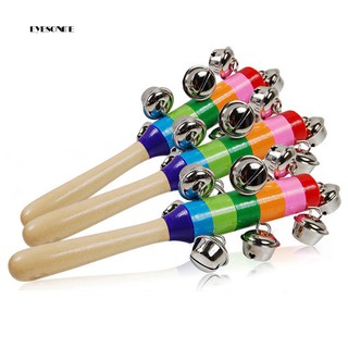 ♕Rainbow Color Music Baby Kid Wooden Hand Jingle Ring Metal Bell Rattle Toy Gift