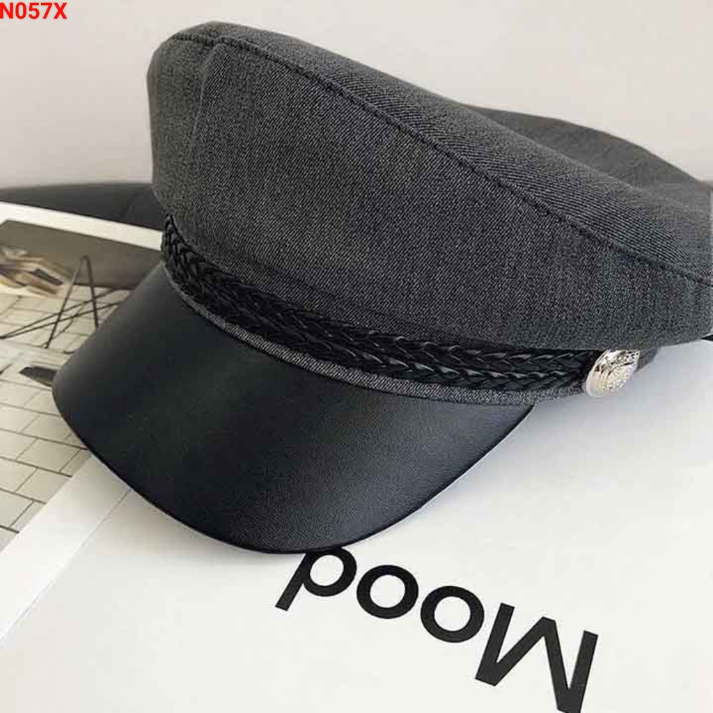 Nón nữ ⚡️ HÀNG 2 LỚP ⚡️ mũ nồi mỏ da kaki nỉ dày phối dây thừng thời trang nam giá rẻ màu đen