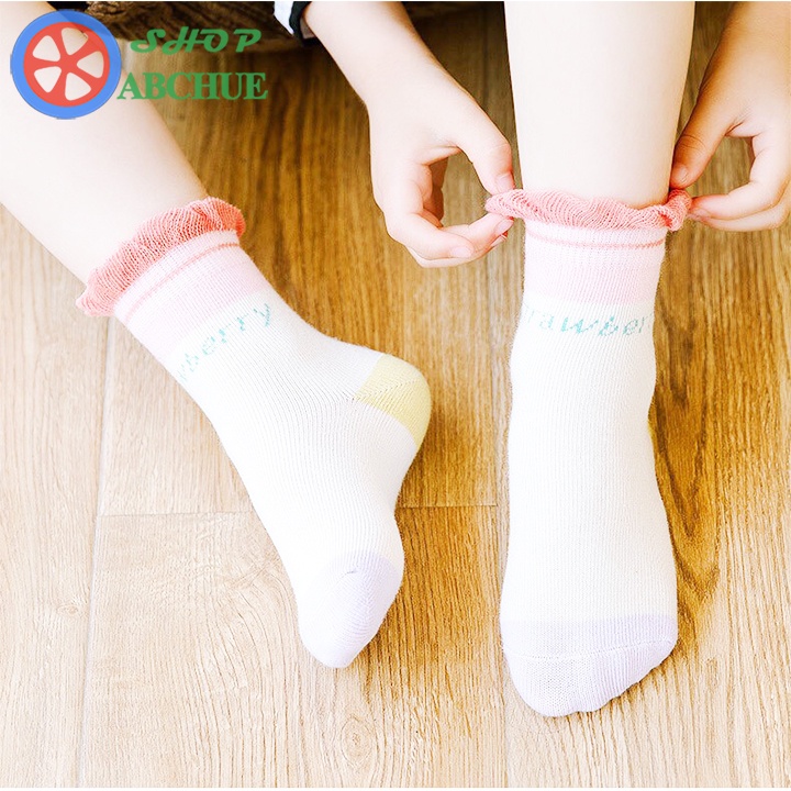 Tất Vớ Trẻ Em Minliu Hình Dâu Tây Cho Bé Từ 1 – 12 Tuổi Chất Cotton Set 5 Đôi