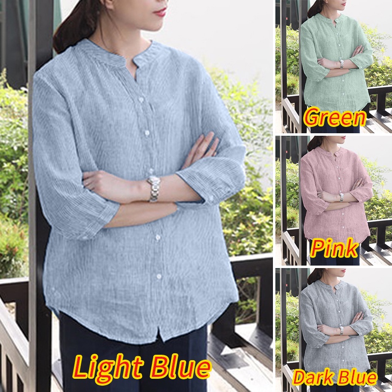 Áo sơ mi ZANZEA tay lửng cổ chữ V họa tiết sọc thời trang cho nữ