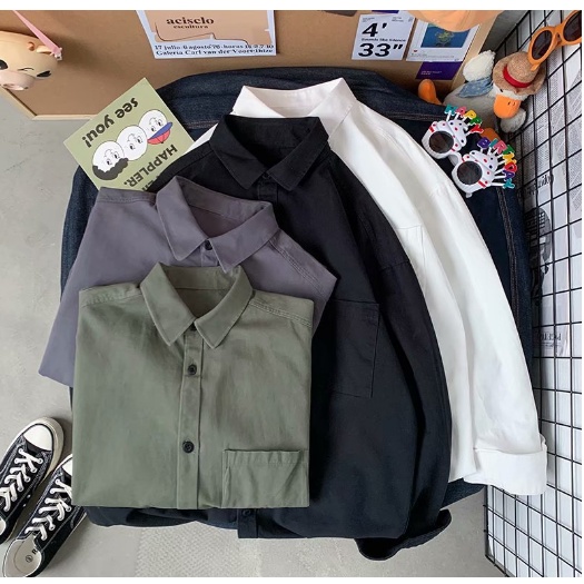 Áo Sơ Mi Cổ Bẻ chất cotton Form Rộng Chất Đẹp Siêu Hot Sơ mi unisex nam nữ đều mặc được