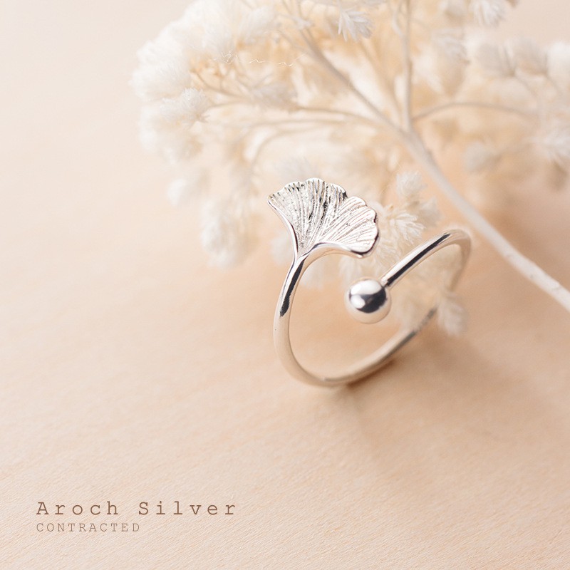 Nhẫn nữ hở freesize,hợp với mọi kích cỡ ngón tay,bạc Ý s925 hình bạch quả nhỏ tươi gắn là ngón J5218- AROCH Jewelry