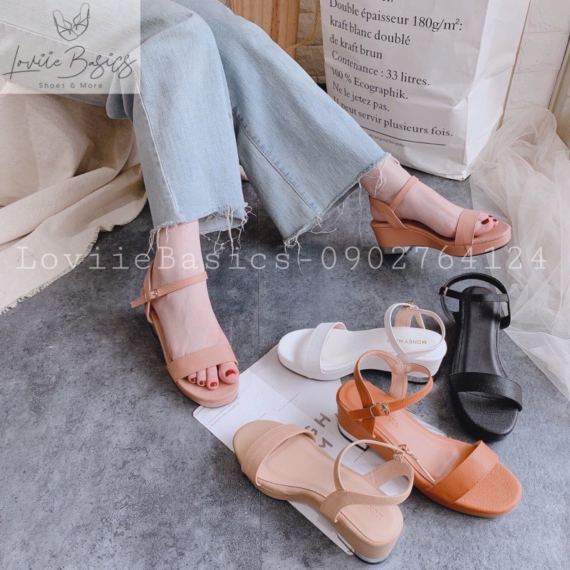 LOVIIE BASICS - SANDAL ĐẾ XUỒNG 5 PHÂN -  SANDAL ĐẾ XUỒNG 5CM - SANDAL BÁNH MÌ - GIÀY ĐẾ XUỒNG 5P QUAI NGANG S190818