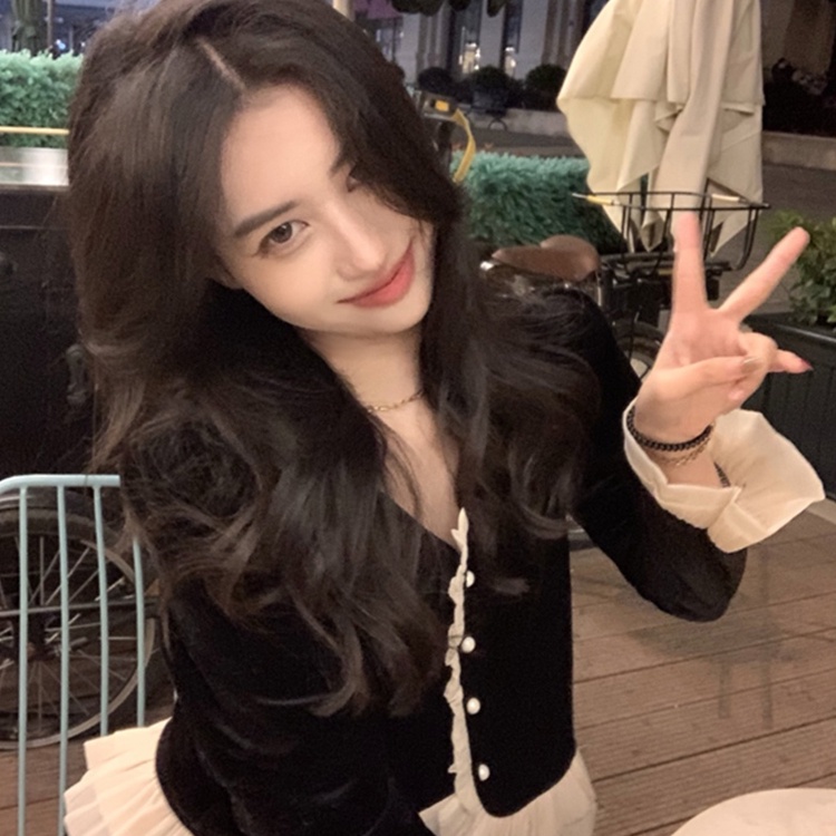 Áo cardigan kiểu SUXI tay dài cổ chữ V ôm dáng vừa vặn vải nhung phong cách Hàn Quốc vintage dành cho nữ