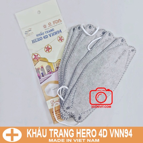 Túi 5 chiếc khẩu trang 4D Hero Tây Sài Gòn Cao Cấp Tiêu Chuẩn VNN94