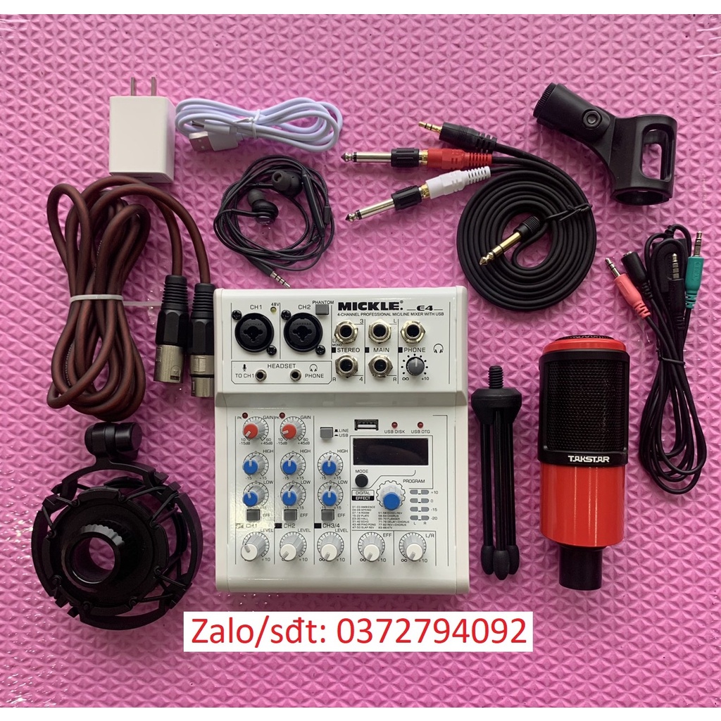 Combo MIXER E4 Bluetooth Và Micro Takstar PC K320 karaoke thu âm livestream