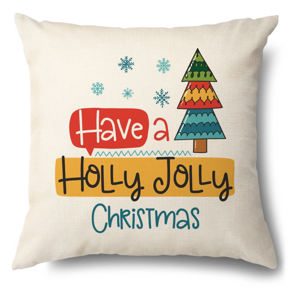 Vỏ Gối Sofa Vải Lanh In Chữ Tiếng Anh Phong Cách Giáng Sinh