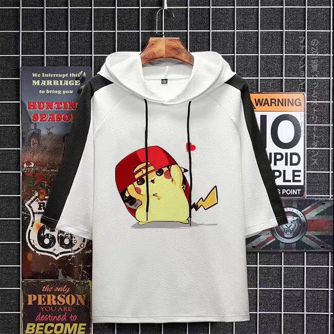 🔥HOT🔥 Autumn Men's Women's Pikachu Loose-fitting Hoodie Couple Half Sleeve T-shirt | BigBuy360 - bigbuy360.vn