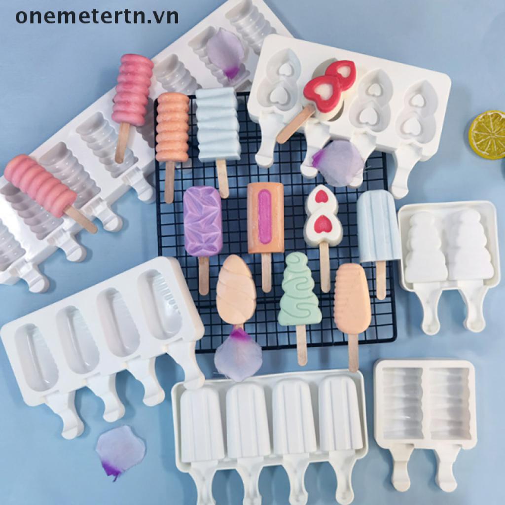 【onemetertn】 Ice Cream Molds 4 Cell Ice Cube Tray Popsicle Maker DIY Homemade Freezer Ice [VN]