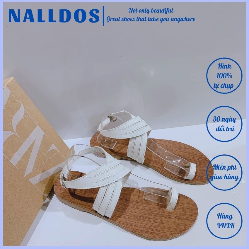 Sandal nữ NALLDOS sandal xỏ ngón chiến binh dây mảnh sandal nữ đế bằng 3 màu (đen, trắng, kem)