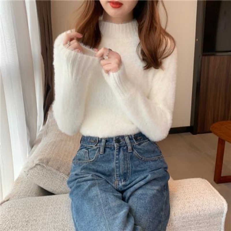 Áo len lông thỏ mỏng nhẹ siêu ấm, áo nữ mùa đông đáng yêu