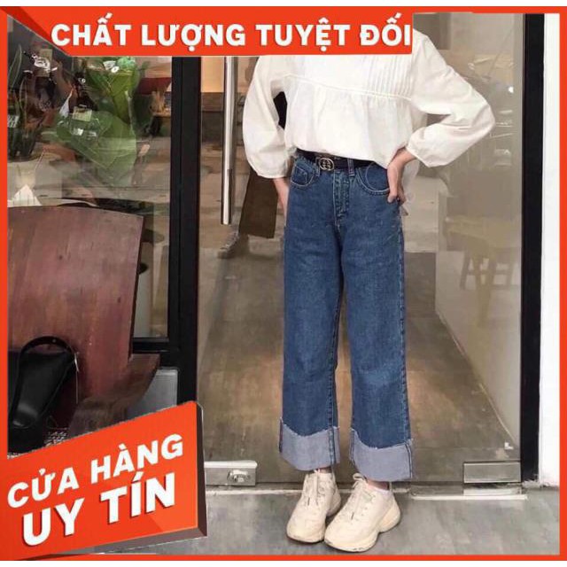 Quần jeans ống rộng gấp lai 2 màu đậm- nhạt | BigBuy360 - bigbuy360.vn