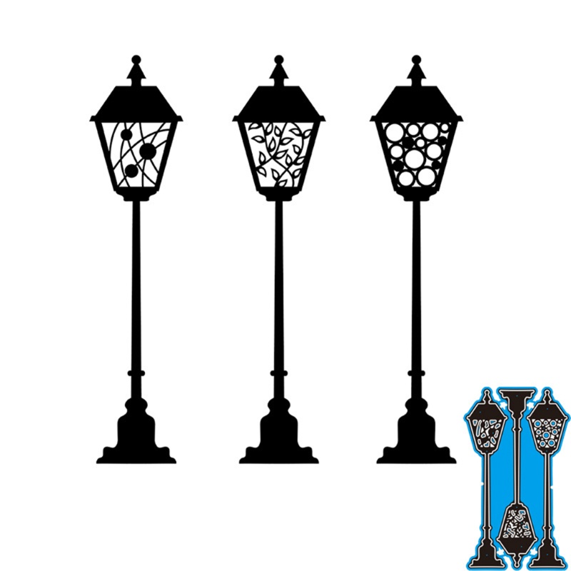 QQ Khuôn Cắt Giấy Kim Loại Hình Đèn Đường Trang Trí Sổ Lưu Niệm DIY