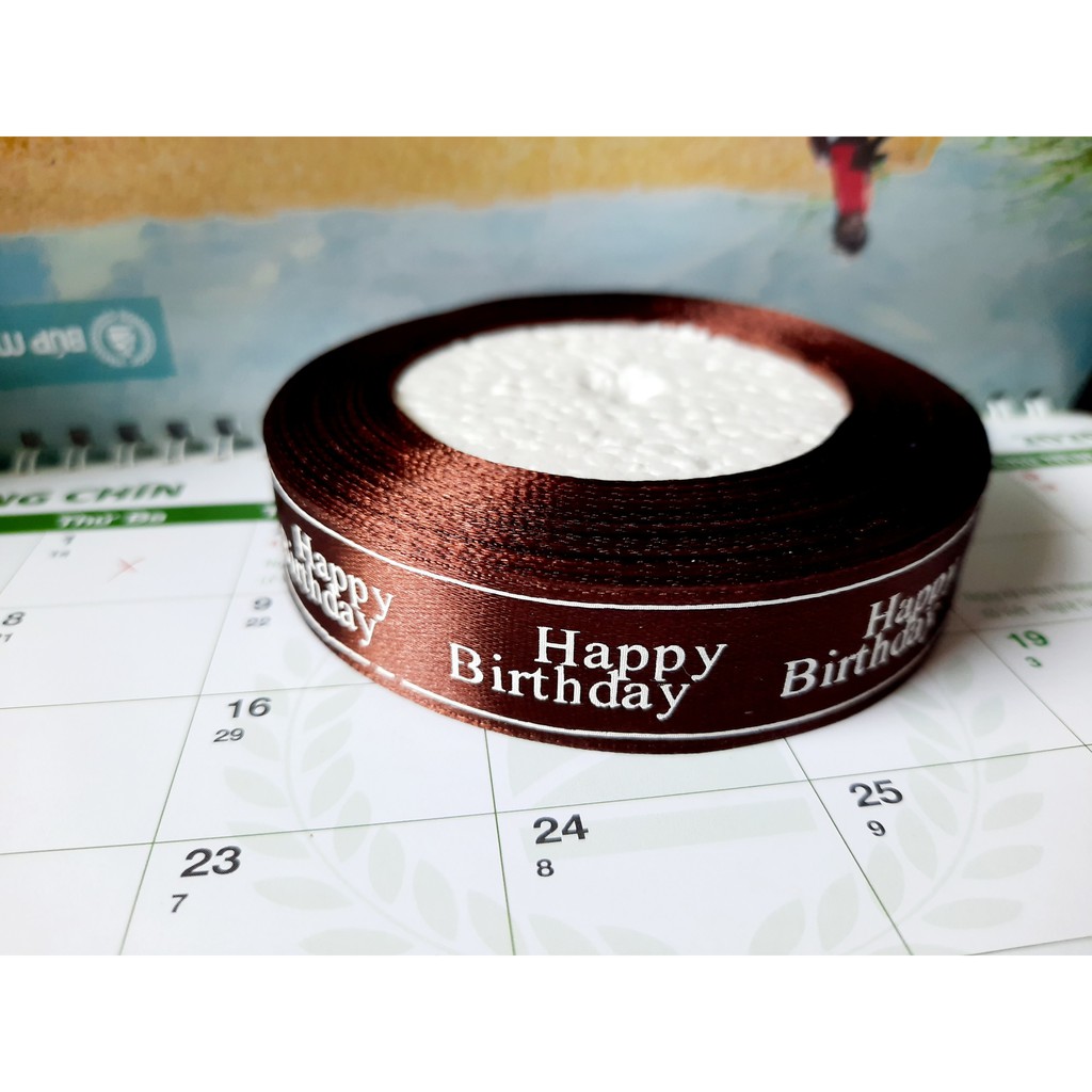 Ruy băng 2cm chữ HAPPY BIRTHDAY, chấm bi trang trí bánh sinh nhật (1 cuộn)