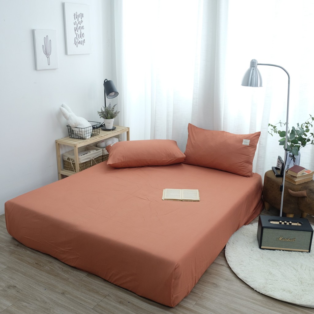 Bộ ga giường một màu, bộ drap giường cotton tici cao cấp thoáng mát