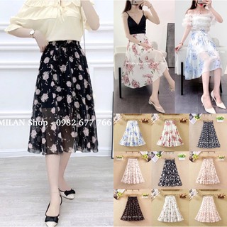 Chân váy hoa dài qua gối nhiều màu Quảng Châu