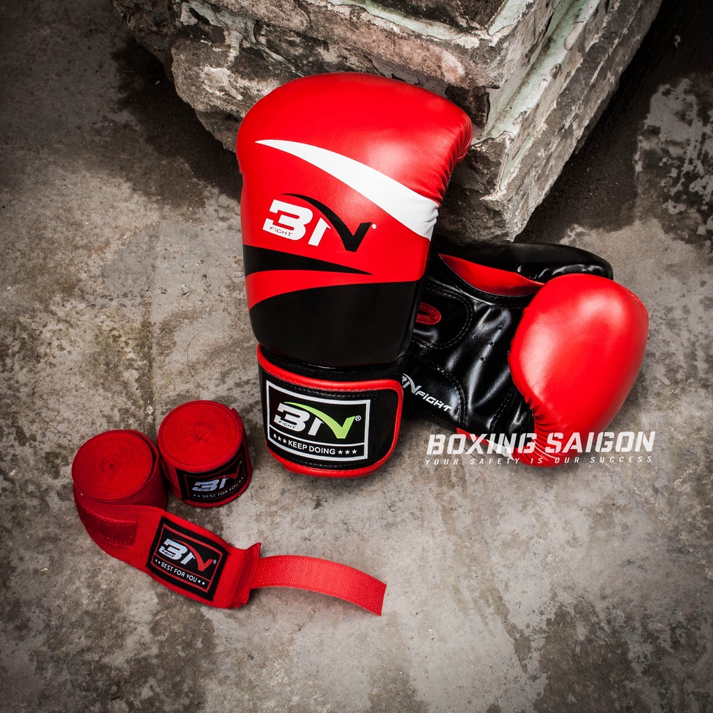 Combo găng tay Boxing + băng quấn tay BN ( Đỏ )