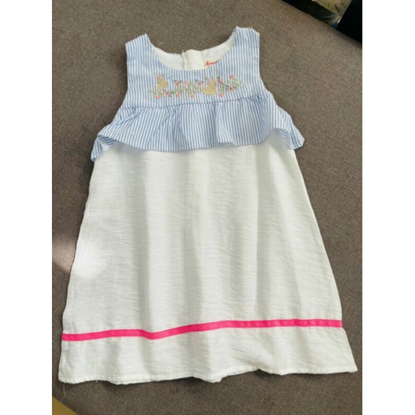 Đầm đũi mát thêu họa tiết thỏ và hoa bé gái 0-5 tuổi