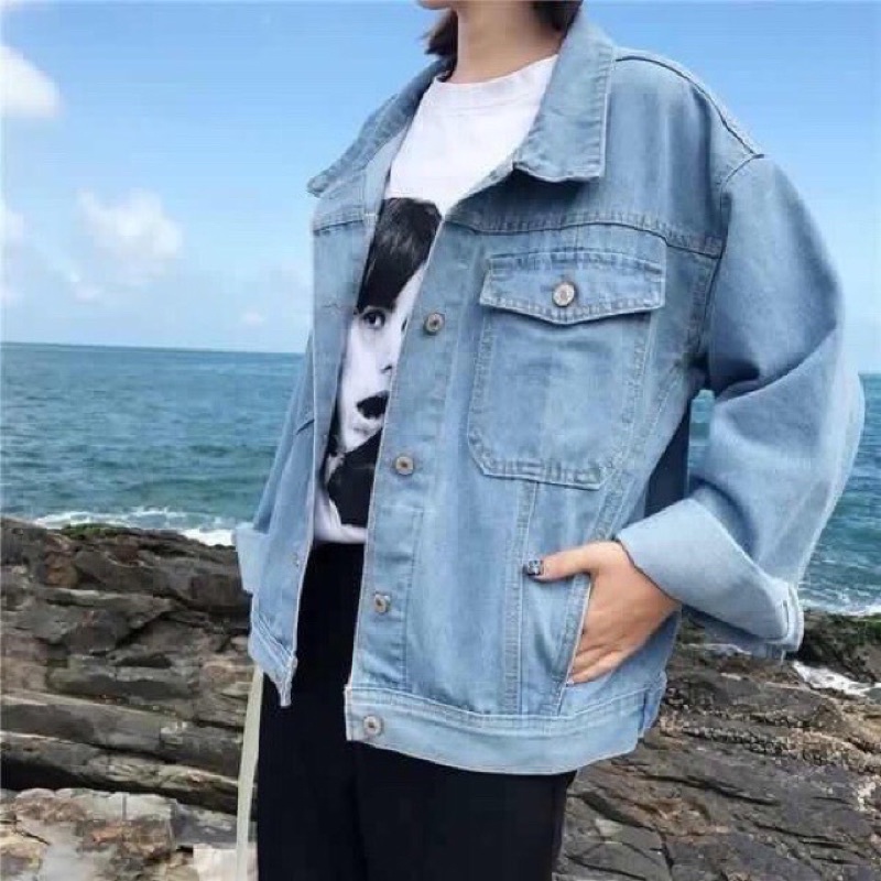 ÁO KHOÁC JEANS XANH TRƠN BASIC UNISEX NAM NỮ (có hình chụp thật)