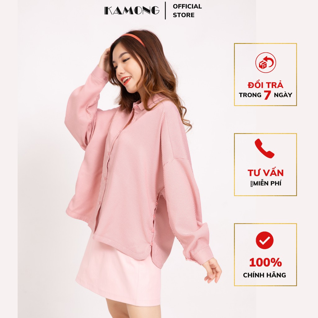 Áo sơ mi oversize xẻ tà KAMONG A072