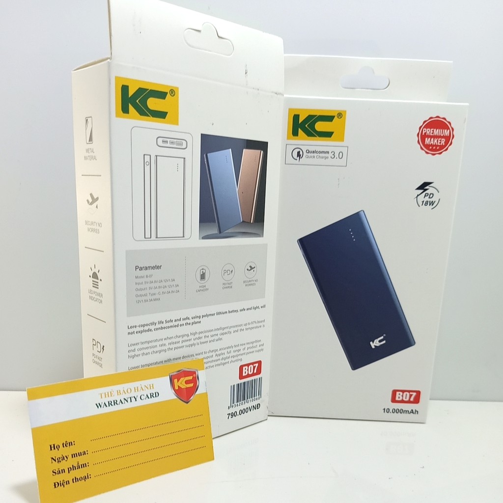 SẠC DỰ PHÒNG 10.000mah CHÍNH HÃNG KC B07 - SDP Hãng KC- Bảo Hành 12 tháng