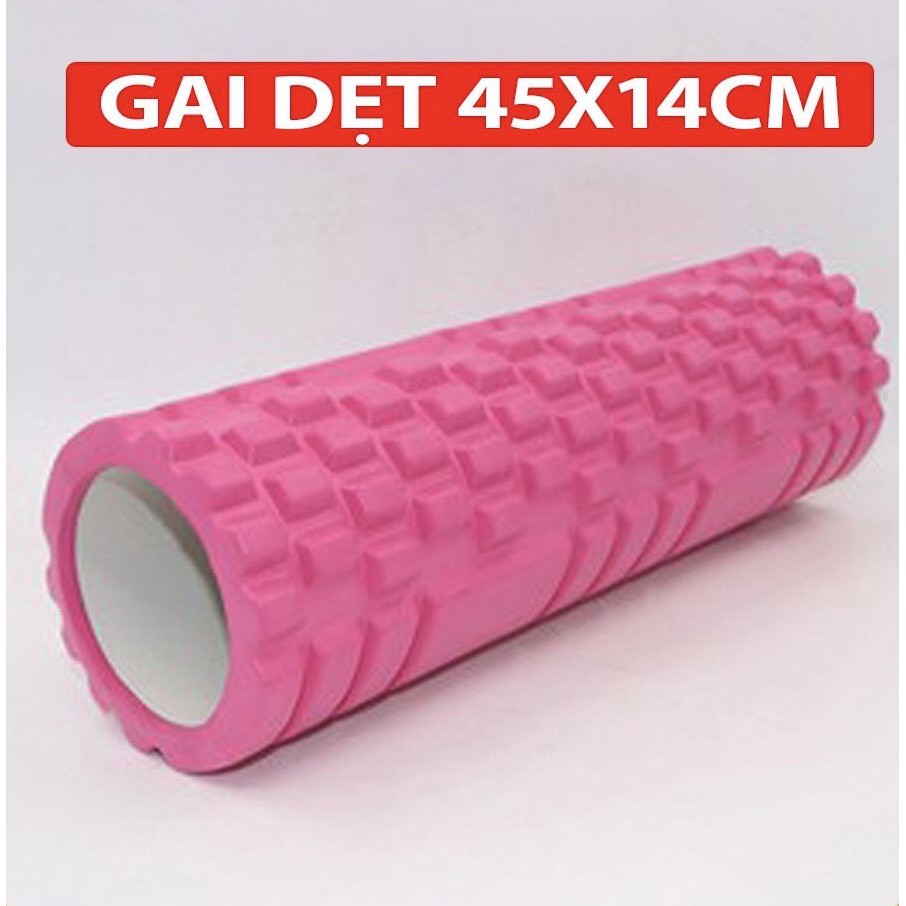 Con lăn Yoga Massage Foarm Roller, ống trụ lăn xốp thể thao giãn cơ có gai roam rollet cao cấp kích thước 45cmx14cm