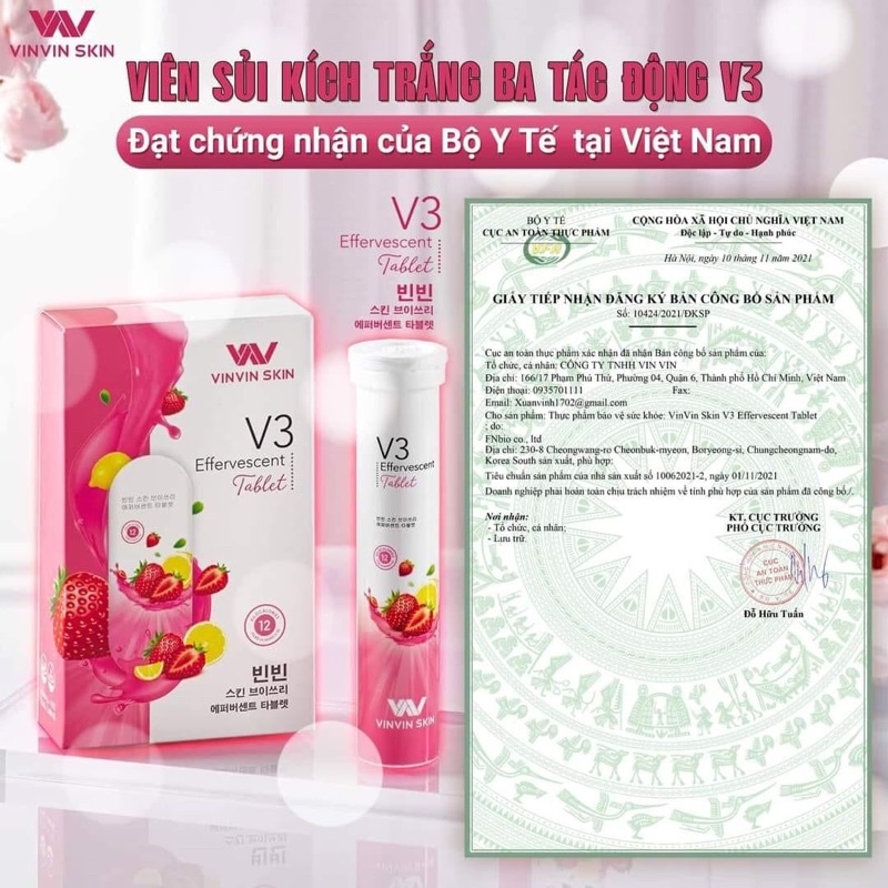 Viên sủi kích trắng 3 tác động V3 tích hợp 3 công dụng 𝗧𝗥𝗔̆́𝗡𝗚 𝗗𝗔 - 𝗧𝗥𝗘̉ 𝗛𝗢𝗔́ - 𝗧𝗔̆𝗡𝗚 Đ𝗘̂̀ 𝗞𝗛𝗔́𝗡𝗚. vinvinskin- phan nhi