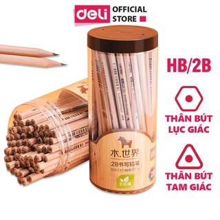 Hộp 30 bút chì lục giác/tam giác Deli - HB/2B thân gỗ tự nhiên an toàn cho người sử dụng, vẽ mỹ thuật phác thảo - S941