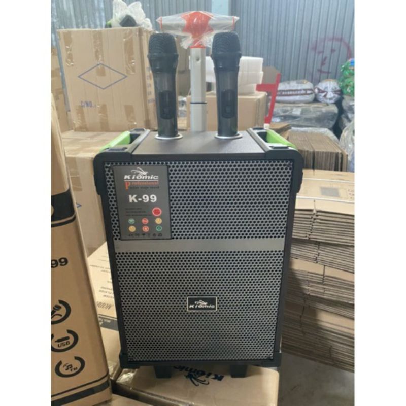 Loa kéo Kiomic k99 bass 2 tấc kèm 2 micro không dây
