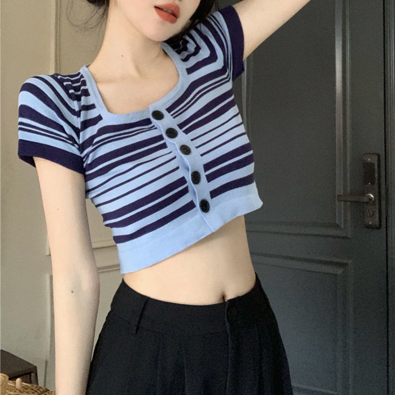 Áo Khoác cardigan Họa Tiết Kẻ Sọc Màu Sắc Tương Phản Ngọt Ngào Thời Trang Mùa Hè Cho Nữ