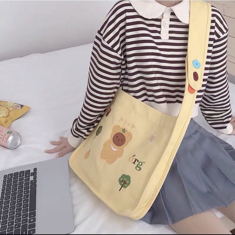 Túi vải tote đeo chéo vai hình con vịt có sẵn siêu cute cỡ lớn Trang Xuka order 2 tuần