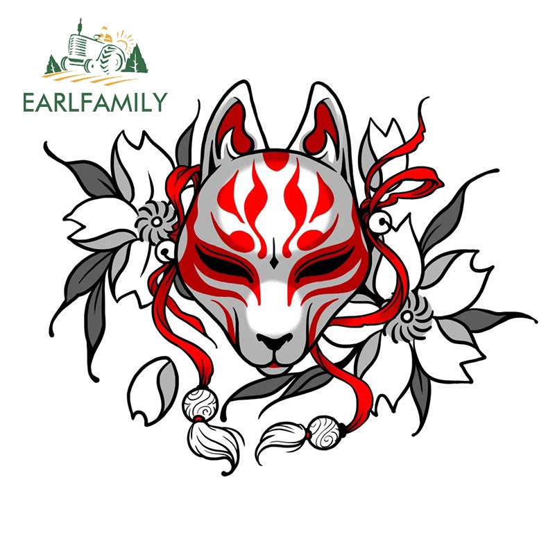 Đề Can vinyl Hình Mặt Nạ Cáo Nhật Bản 13x11cm Dán Trang Trí Thân Xe Hơi Chống Trầy Xước diy