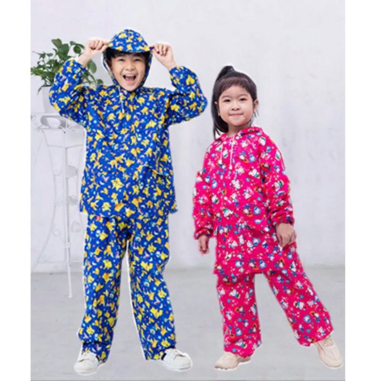 Bộ quần áo mưa vải dù chống thấm cho bé 4-15 tuổi