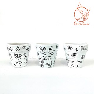 [🌵🌈Chậu đất nung vẽ nét line art trắng đen siêu kute- Hàng thiết kế🌈🌵] - nhận vẽ theo yêu cầu (sỉ - lẻ)