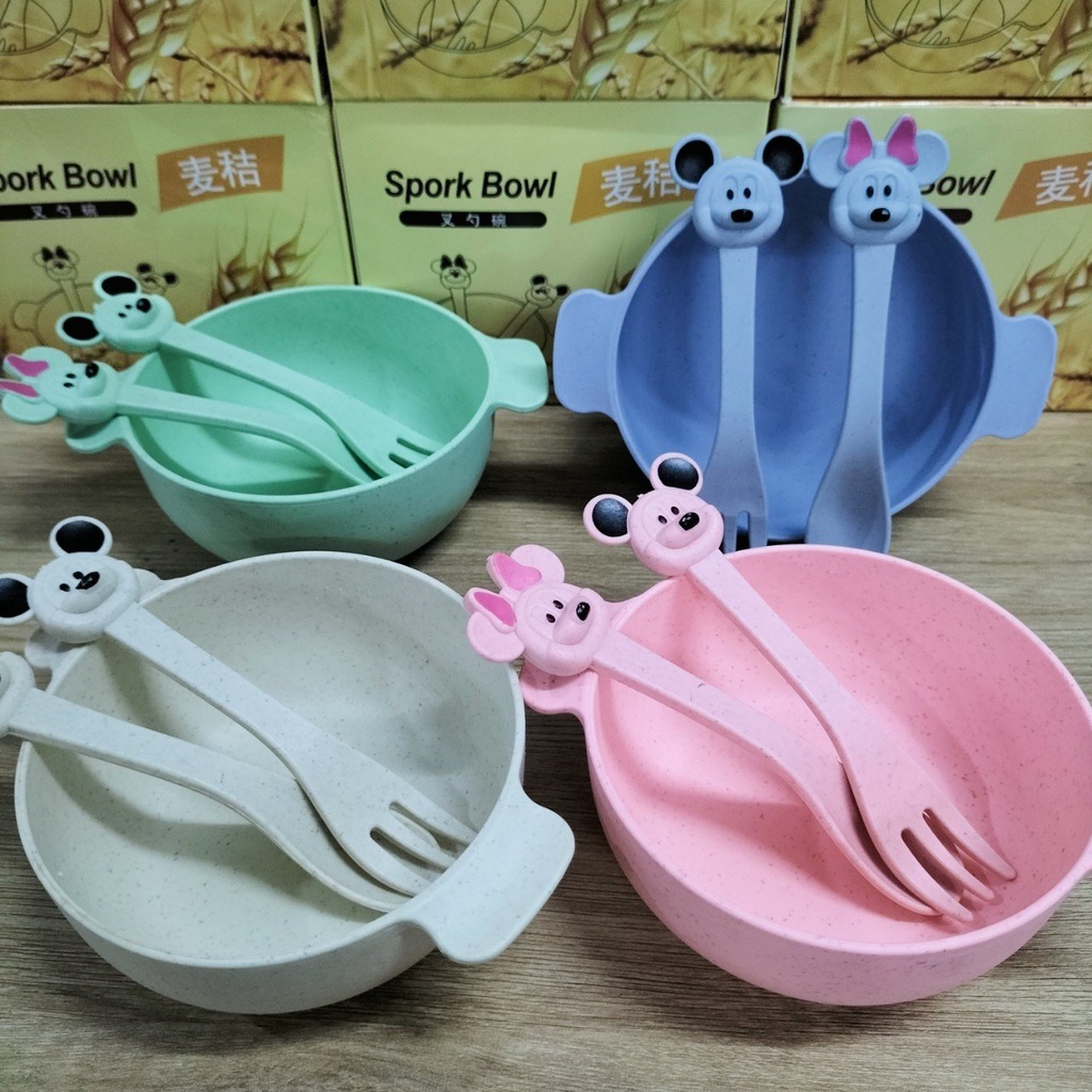 Bát Ăn Lúa Mạch Kèm Thìa Nĩa Xinh Xắn Cho Bé