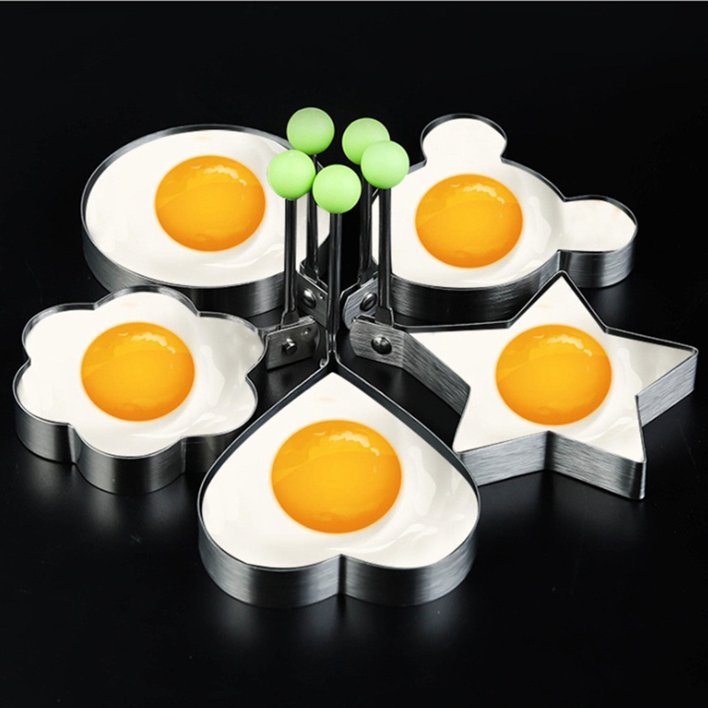 Bộ 5 Khuôn Chiên Trứng/ Làm Bánh Xếp Chống Dính Có Tay Cầm Tiện Dụng Cho Bé