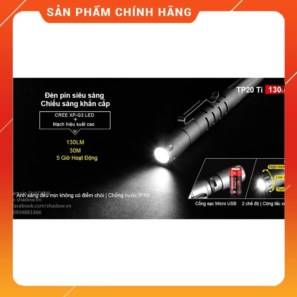 [BH 5 NĂM] [HÀNG ĐỘC] Bút titanium phá kính kiêm đèn pin và đèn sạc KLARUS TP20 TI - Độ sáng 130 lm chiếu xa 30m sạc USB
