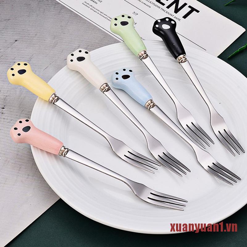 Nĩa Ăn Trái Cây Hình Mèo Con Đáng Yêu Bằng Thép Không Gỉ
