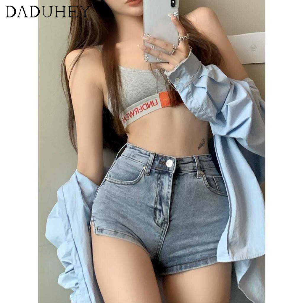 Quần short denim daduhey xẻ tà nhỏ nâng mông eo cao thời trang cho nữ