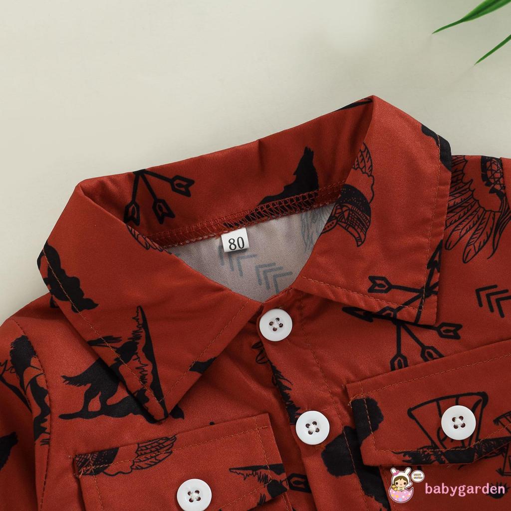 Áo Sơ Mi Tay Dài Cổ Bẻ Dáng Rộng Cài Khuy In Họa Tiết Kiểu Đường Phố Thời Trang Dự Tiệc Cho Bé Trai 6 Tháng - 5 Tuổi