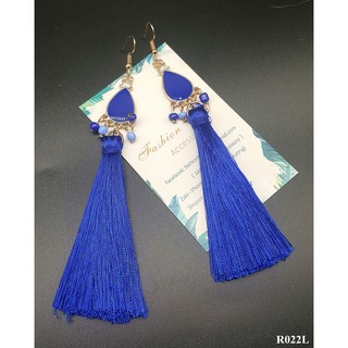 Bông tai bạc style Hàn Quốc thời trang dịu dàng dễ phối không gây dị ứng - hoa tai móc thả dài tua rua cổ điển - xanh