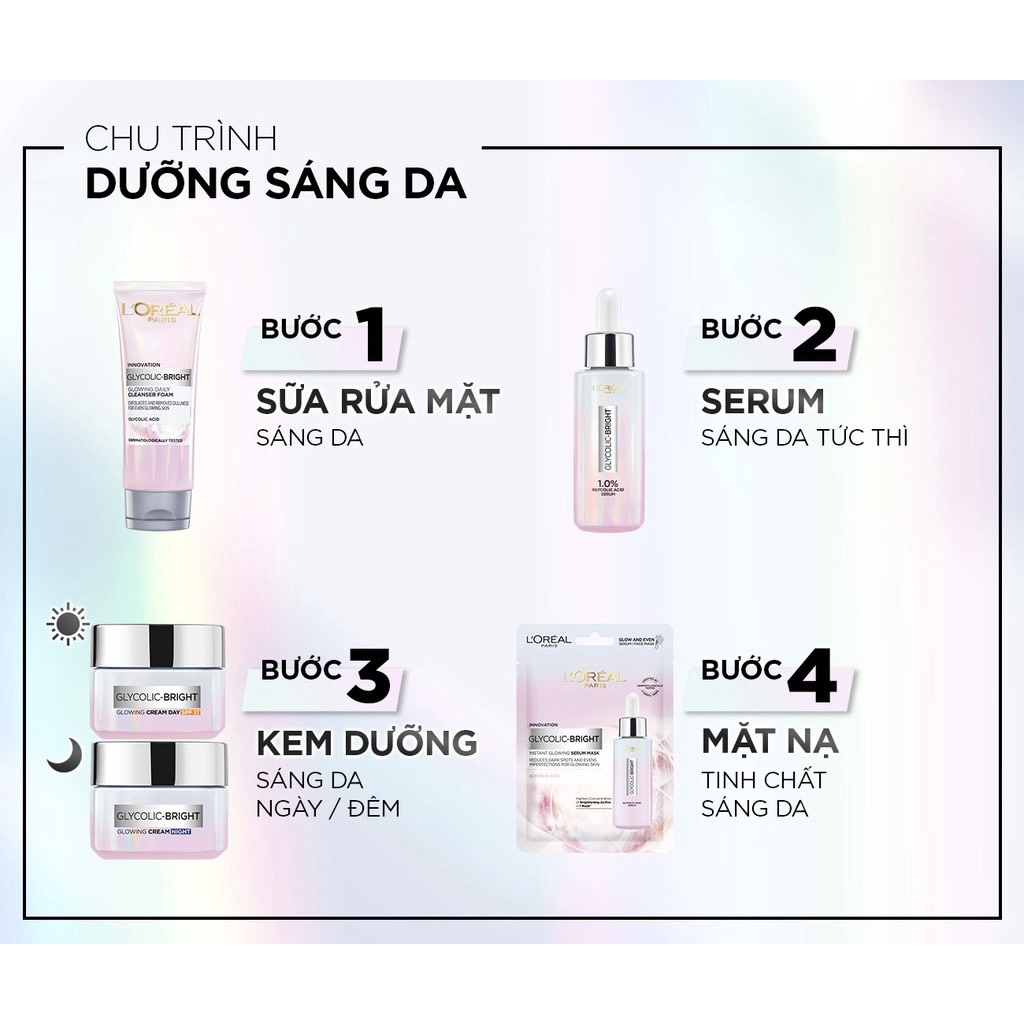 L'oreal Kem Dưỡng Sáng Mịn Mờ Thâm Nám Ban Ngày/Đêm Glycolic-Bright Glowing Cream 15ml