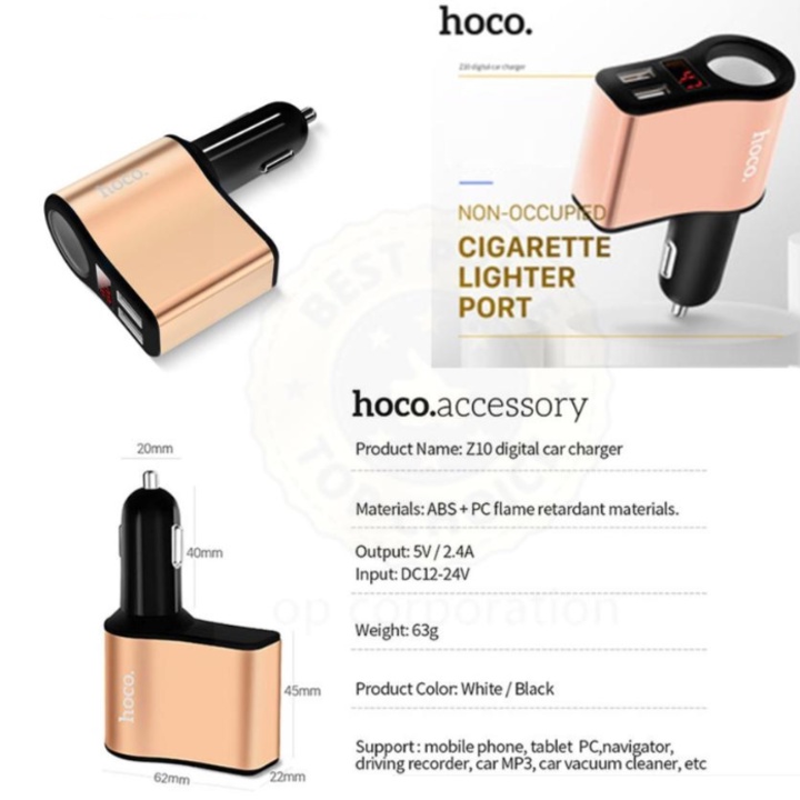 Tẩu sạc ô tô nhãn hiệu Hoco Z10 2 cổng USB (5V 2.1A) - Bảo Hành Chính Hãng 12 Tháng