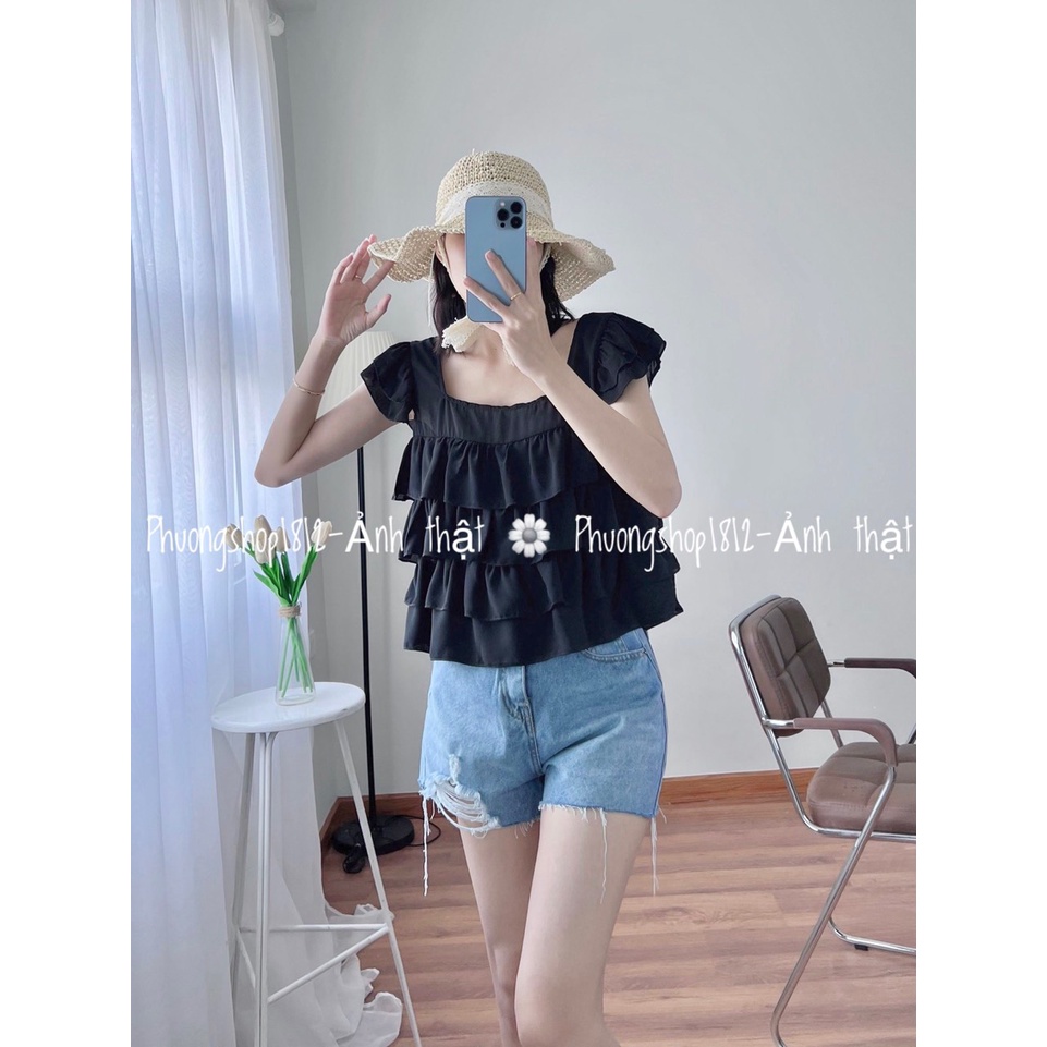 Áo Voan Kiểu Croptop 4 Tầng 5 Màu Siêu Xênh, [ ảnh-video thật ]