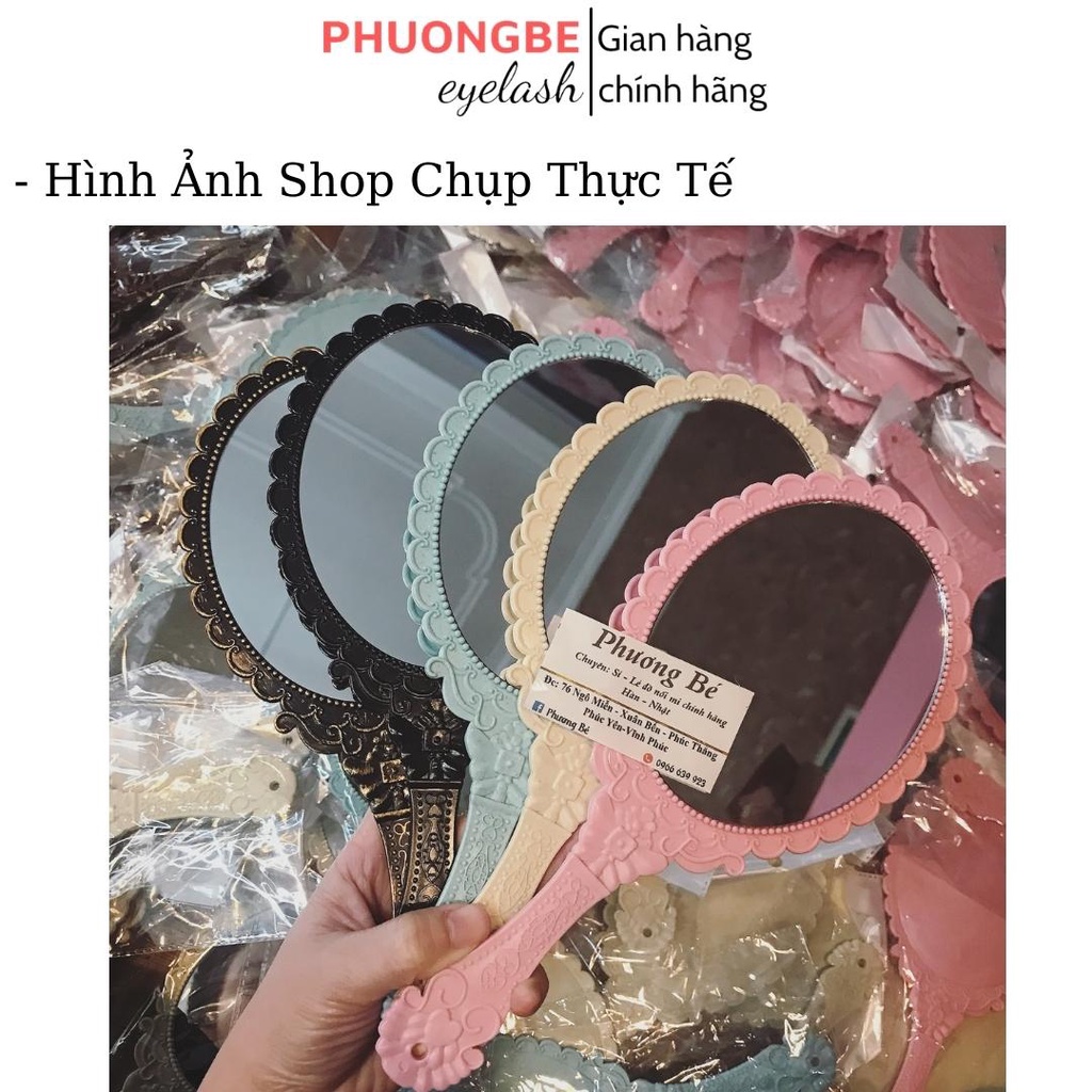 Gương soi trang điểm cầm tay công chúa dáng cổ điển loại to đẹp phong cách Hàn Quốc