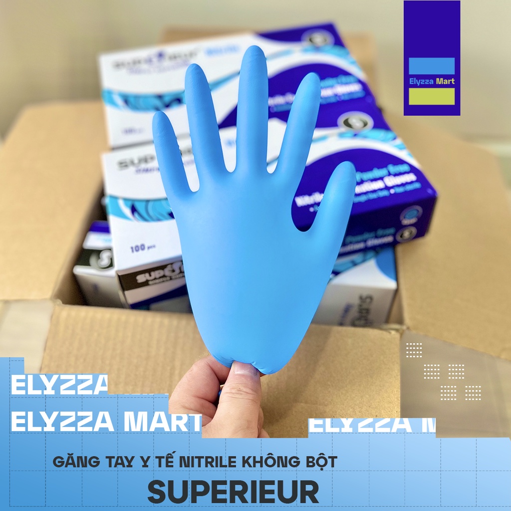 Găng Tay Y Tế Nitrile Superieur Không Bột Màu Xanh
