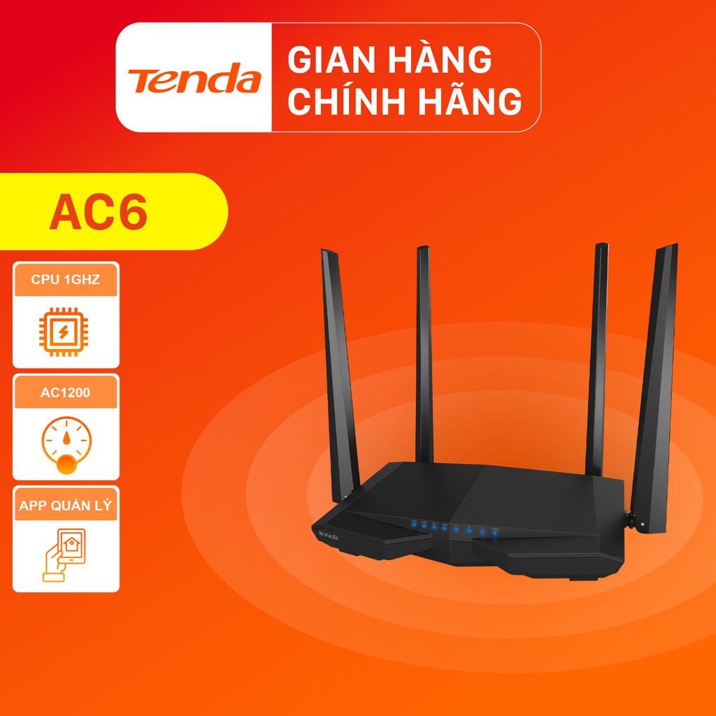 Tenda Thiết bị phát Wifi AC6 Chuẩn AC 1200Mbps - Hãng phân phối chính thức